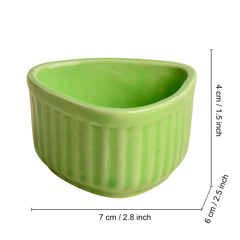 Handcrafted Ceramic Triangular Ribbed Dip Bowls Set Of 4 - Green, 50ml Each | Chutney Bowls - Ketchup Bowls