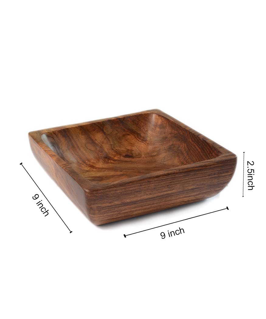 Handmade Single Piece Sheesham Wood Square Platter - Brown, 9 Inches | Serving Platter, Snacks Platter - Dining Table Platter, Condiment Platter