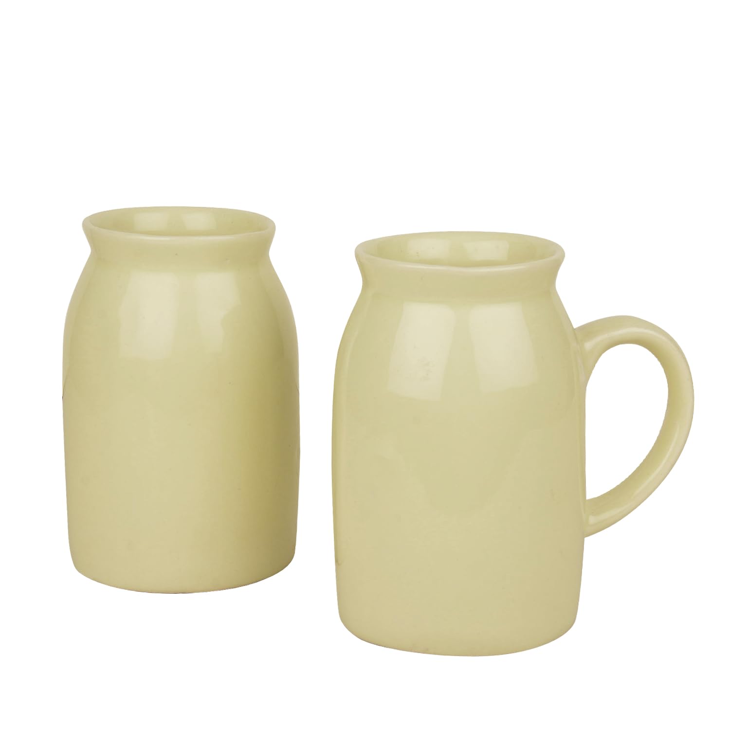 Ceramic Mason Jar Mugs Set Of 2 - 500ml Each, Yellow | Cold Coffee Mugs - Smoothie Mugs - Bottle Mugs