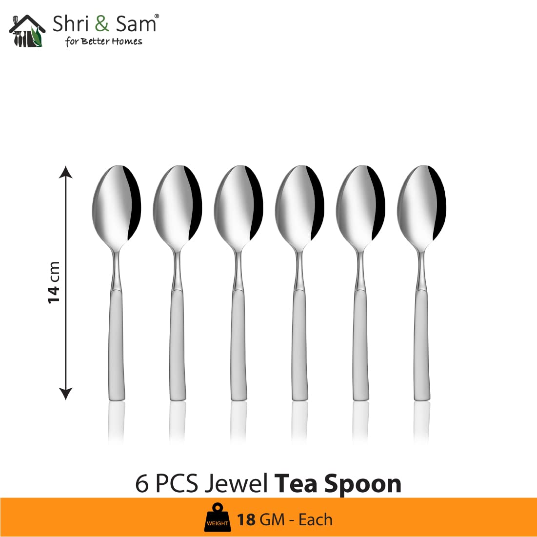 Stainless Steel Jewel Cutlery Set Of 6 Pieces, Silver | Jewel Tea Spoon Set - Easy To Clean & Dishwasher Safe