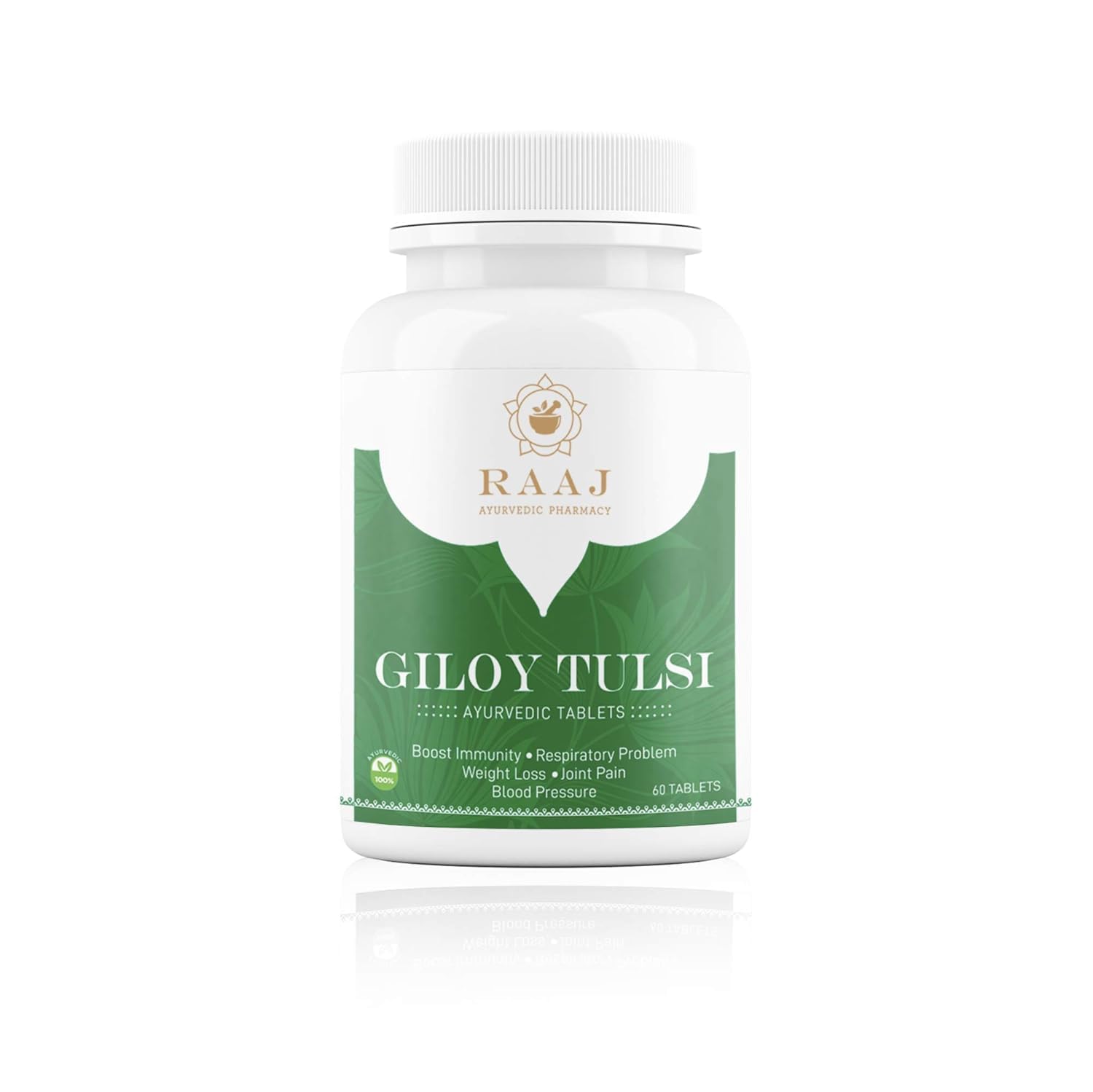 Raaj Ayurvedic Pharmacy Giloy Tulsi Tablets Natural Immunity Booster Ayurved Supplement Enhances Strength & Stamina, Natural Immunity Booster, Purifies Blood | 60 Tablets 100gm Each Pack Of 3