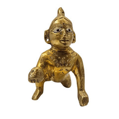 Laddoo Gopal Statue, Bal Gopal Thakur Ji Brass Idol, Gold, Brass, Size - Small, Perfect For Worship & Home Decor, Temple, Compact Design, Lord Krishna Murti, God Idol