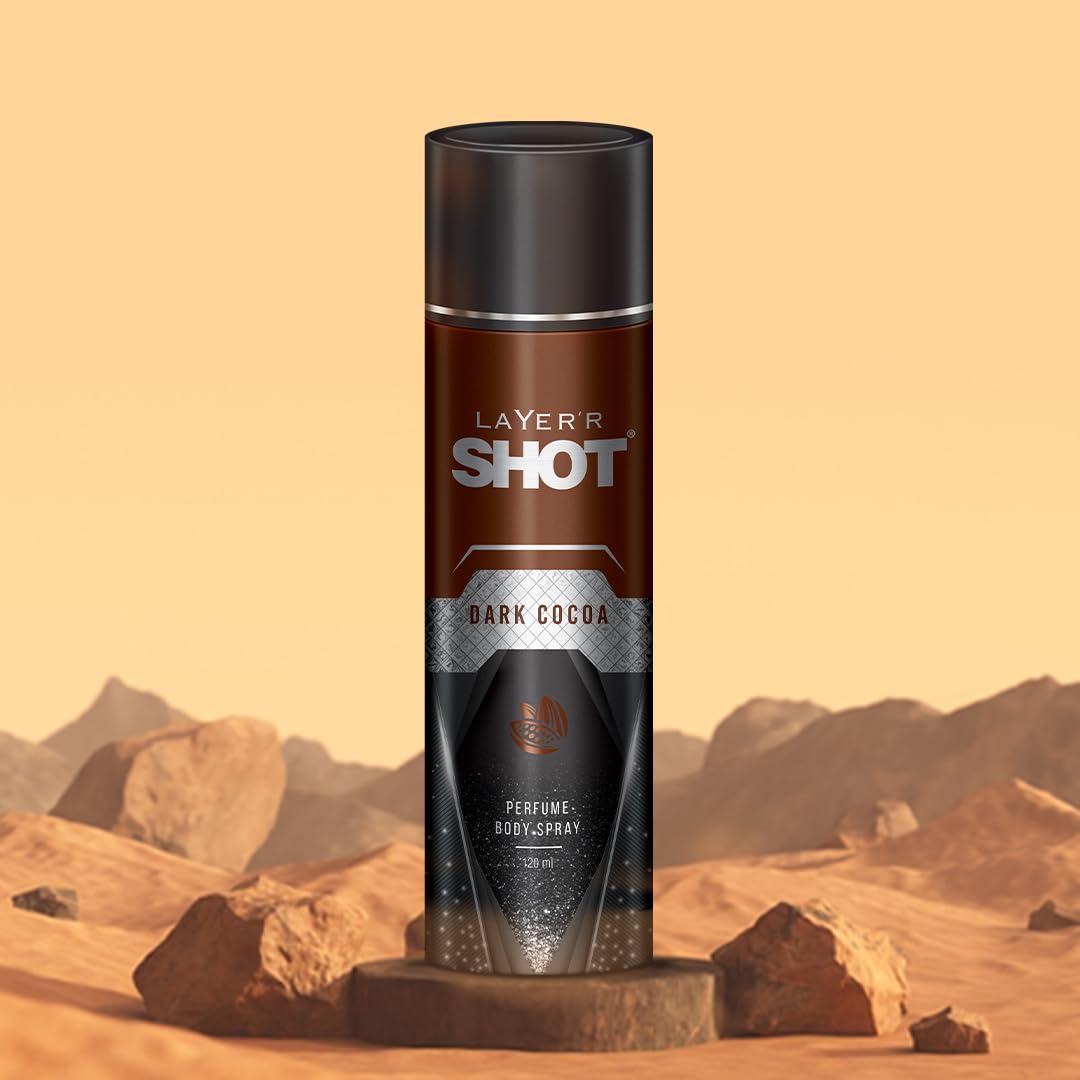 Layer'r Shot  Dark Cocoa Long Lasting Perfume Body Spray 120ml 4 Fl.oz. | Perfect Gift For Men