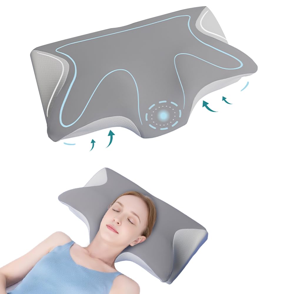 Luxury Cervical Pillow For Neck & Shoulder Pain Relief, Grey Color, Soft Pillow | Orthopedic Memory Foam Pillows | Cool & Breathable Fabric, 2 Heights & Butterfly Design, Washable, Pillow