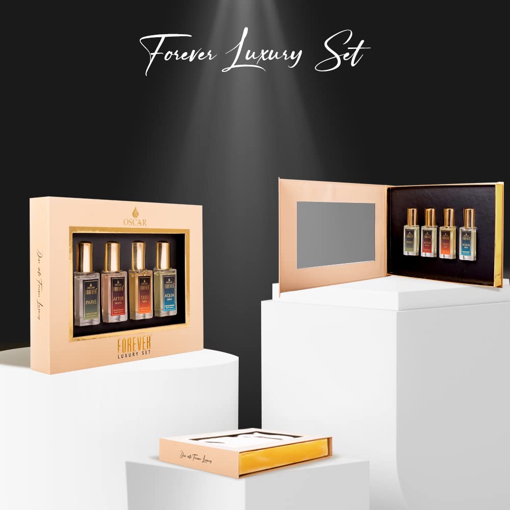 Oscar Forever Luxury Perfume Gift Set To Men 20ml 0.6 Fl.oz. Each X4 | Long Lasting Fragrance | Notes Of Aqua, Oud, Woody, Musk | Eau De Parfum | Valentine Day Gift