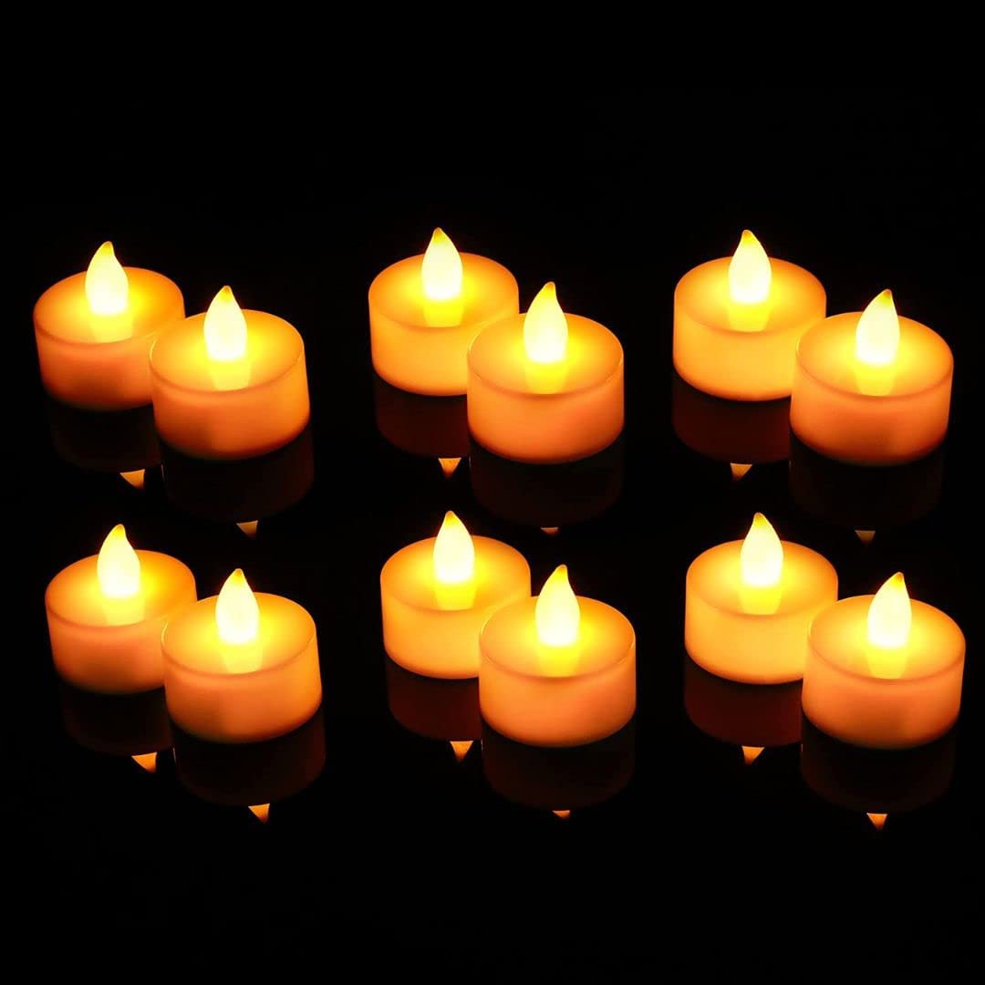 DECORATIVE ACRYLIC CANDLES | FLAMELESS & SMOKELESS | PACK OF 12 | YELLOW COLOUR