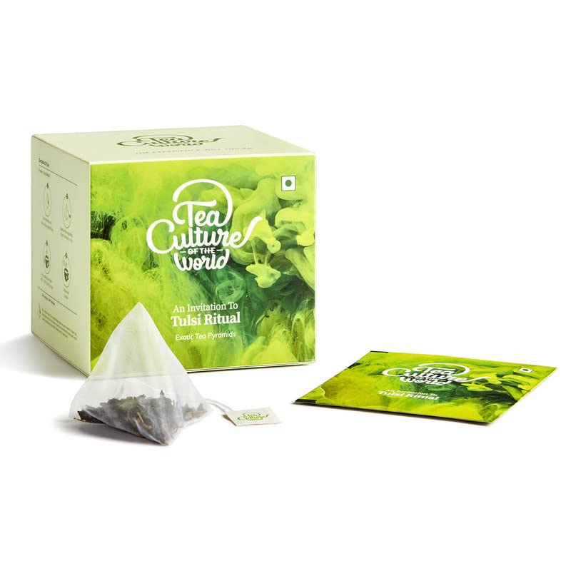 Tea Culture Of The World Tulsi Ritual Green Tea - 16 Tea Bags | Tulsi Green Tea Gives Positive Mindset - Antioxidant Rich, Detoxification & Anti-Aging | Medium Caffeine