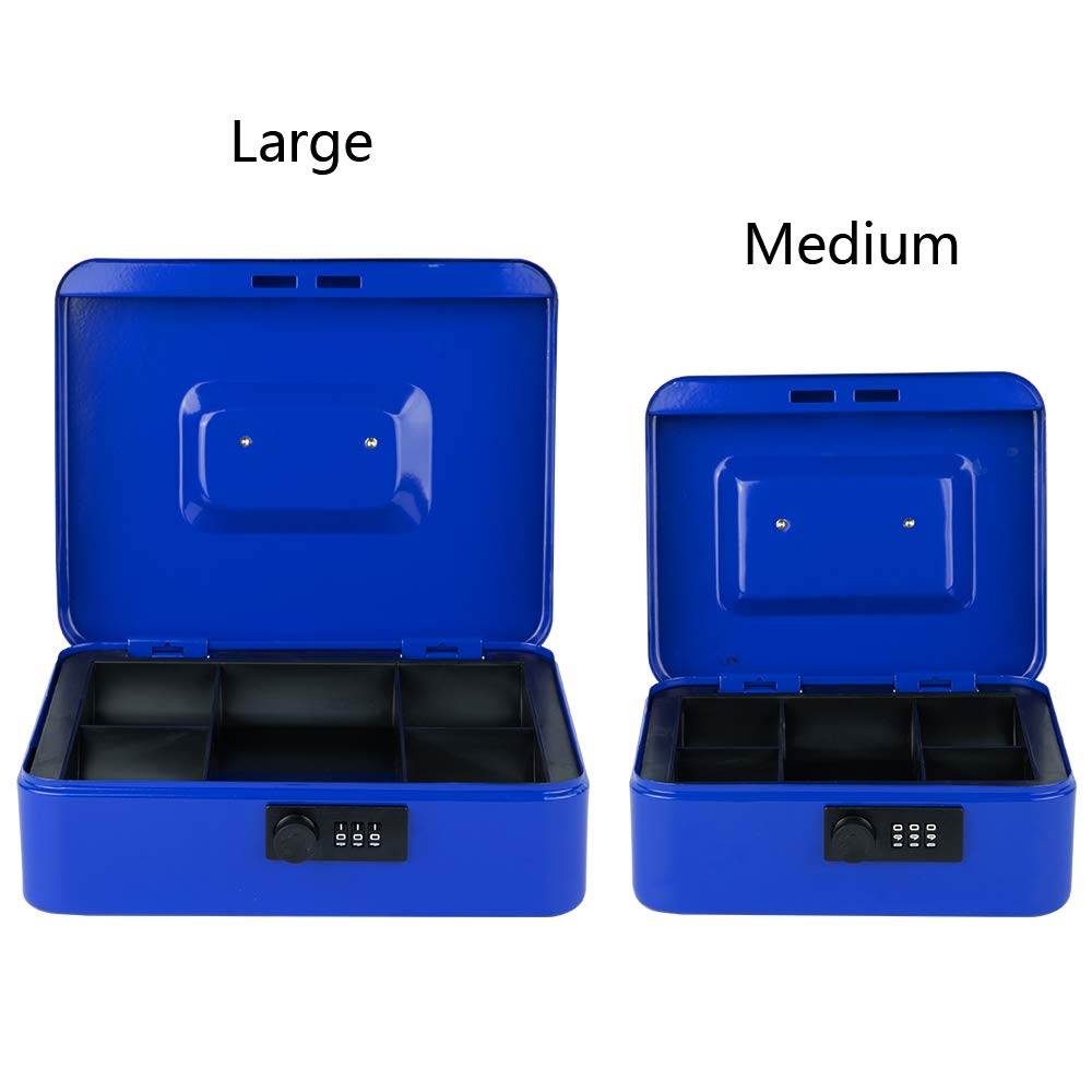 Medium Metal Cash Box With Combination Lock Safe & Money Tray For Security 7.87"X 6.30"X 3.54" Colour - Blue