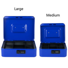 Large Cash Box With Combination Lock Safe Metal Money Box With Money Tray For Security Lock Box 9.84"X 7.87"X 3.54" Colour - Blue, Lock Type - Combination