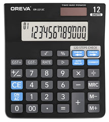 Oreva OR-2212 C Solar & Battery Desktop Calculator With Large Display & Big Sensitive Button | Standard Function Calculator For School, Collage, Home, Office, Shop | Students & Financial Work | Black