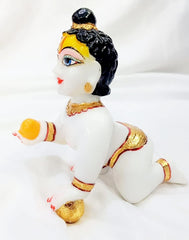 Laddu Gopal Idol With Heavy Dress, All Accessories, Brass, White Idol - Size No.6, Thakur Ji Murti, Occasion & Festivals, Janmashtami Specials, Bal Gopal Statue, Baby Krishna Idol