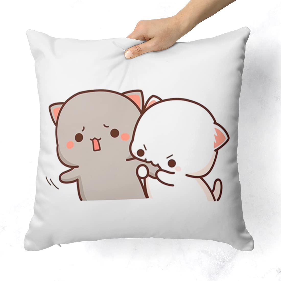 Satin Peach & Goma Mochi Cat Pillow Cushion, Keychain With Card, White Color | Peach Goma Pillow, For Boyfriend, Valentines Gift For Girlfriend, Pillow For Couple, Model No - Combo 06