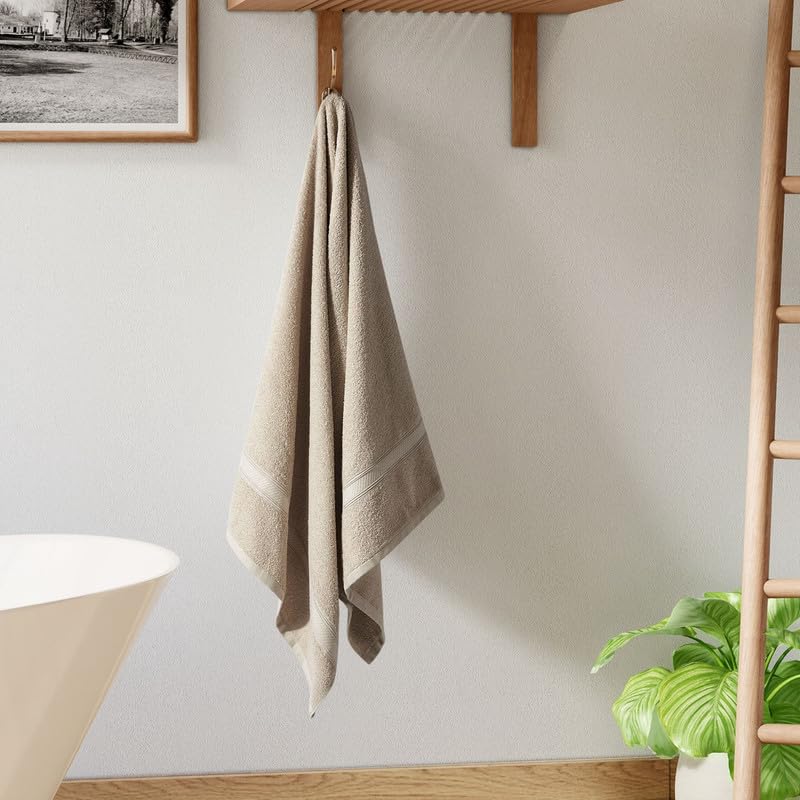 Welspun Alpha Cotton Bath Towel 450 Gsm | Soft & Absorbent Dobby Bath Towel (Almond)