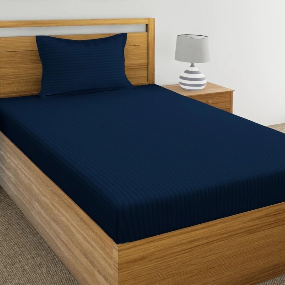 Glace Cotton 1 Single Bedsheet With 1 Pillow Cover - 60 X 90 Inches, Navy Blue | Comfort Fabric Bedsheet Home, Hotel & Guest House