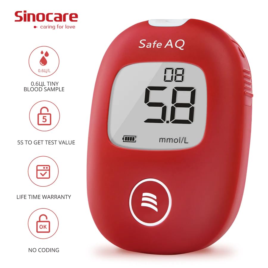 Sinocare Safe AQ Smart Blood Glucose Monitor/Machine - With 10 Strips & Lancets, One Lancet Device | No Coding, Measurements Of Blood Sugar/Diabetes Levels Are Fast, Accurate & Reliable