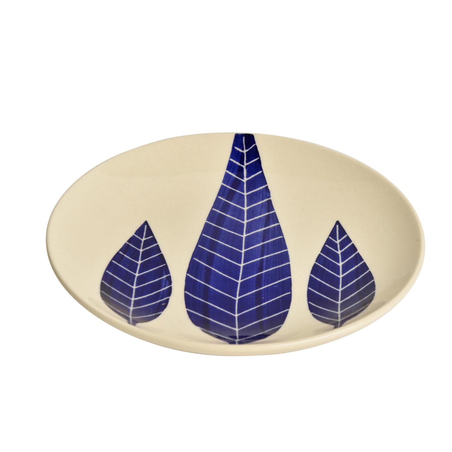 Hand Painted Ceramic Blue Leaf Quarter Plates Set Of 2 - 7 Inches, Blue & White | Dishwasher Safe Small Side Plates - Microwave Safe Snack Plates