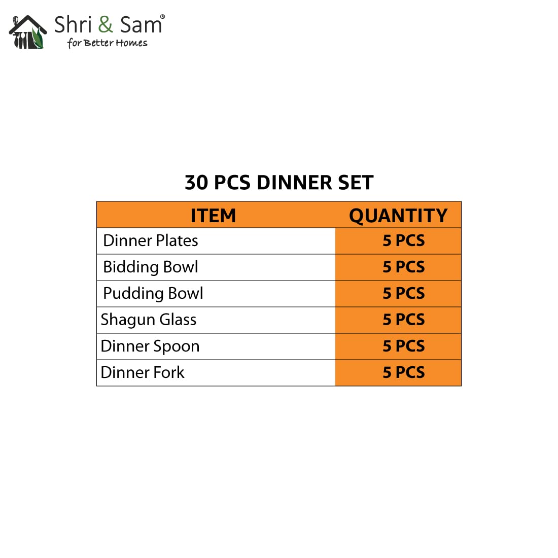 Stainless Steel Shagun Solid Dinner Set Of 30 Pcs, Silver | 5 Dinner Plates+ 5 Bidding Bowls+ 5 Pudding Bowls+ 5 Glasses+ 5 Dinner Spoon+ 5 Dinner Fork