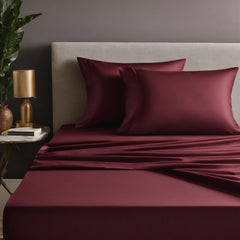Elastic Fitted Single Bedsheets With 2 Pillow Cover Rooms & Bedrooms Hotels Use | Size - 72 X 30 Inches, Burgundy | Bedding For A Polished Look