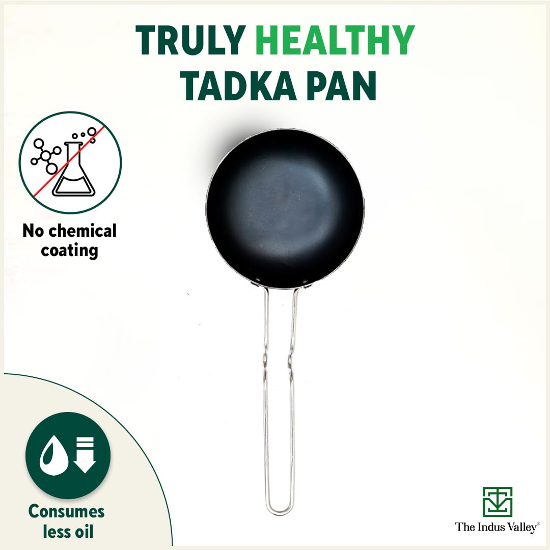 Pre-Seasoned Iron Tadka Pan With Steel Handle - Small 13.2 Cm, 5.2 Inch, 0.3 Kg | Gas Compatible - 100% Pure & Toxin-Free, No Chemical Coating