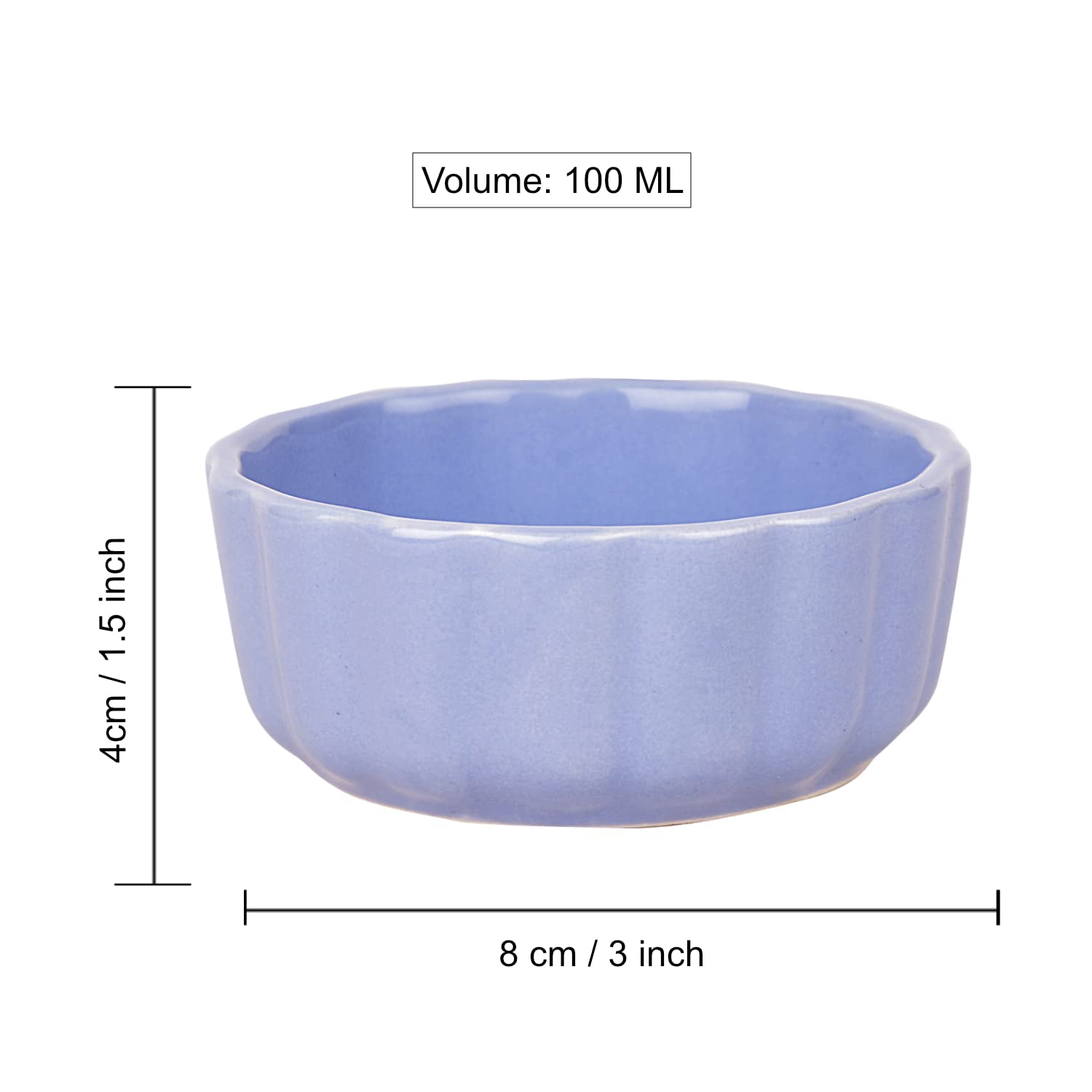 Hand Glazed Ceramic Dip Bowls Set Of 2 - Pastel Purple, 100ml Each | Chutney Bowls, Ketchup Bowls - Pickle Serving Bowls