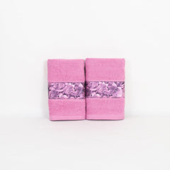 Rangoli 100% Cotton Fibre Hand Towels 440 Gsm | Highly Durable & Absorbent With Printed Border | Quick Drying Towels (Pink) - Pack Of 2