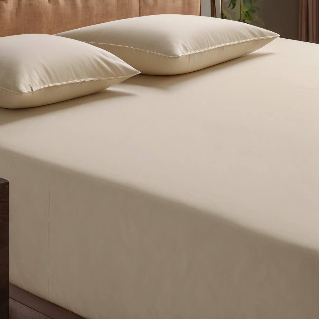 King Size Fitted Bedsheet With 2 Pillow Cover - 72 X 72 Inches, Ivory | Durable & Long Lasting Wrinkle Resistant Fabric - Skin Safe & Super Soft