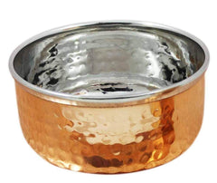 Stainless Steel & Copper Dinner Thali Set - 8 Pieces Golden | 1 Thali+ 3 Bowls+ 1 Pudding Bowl+ 1 Spoon+ 1 Fork Spoon+ 1 Glass