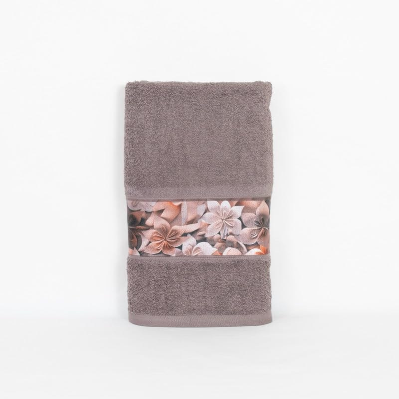 Rangoli 100% Cotton Fibre Bath Towels 450 Gsm | Highly Durable & Absorbent With Printed Border | Quick Drying Towels (Brown)