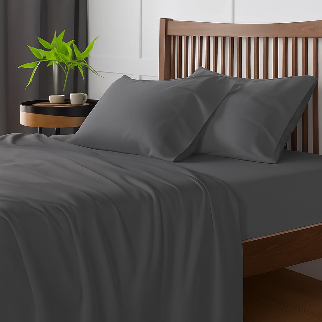 1 Single Microfiber Bedsheet With 1 Pillow Cover - 60 X 90 Inches, Dark Grey | Perfect For Home, Hostel & Gifting Lightweight, Breathable & Durable