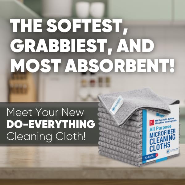 Microfiber Wholesale Buff Pro Multi-Surface Microfiber Cleaning Cloths 400 Gsm | Premium Microfiber Towels For Cleaning, Kitchens & Bathrooms (Gray) - Pack Of 12