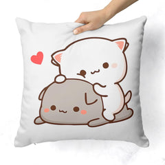 Peach & Goma Mochi Cat Pillow Cushion, Keychain With Card, White | Peach Goma Pillow, For Boyfriend, Valentines Gift For Girlfriend, Pillow For Couple, Washable Cover, Model No - 15