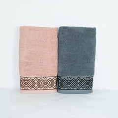 Rangoli 100% Cotton Fibre Bath Towel 1200 Gsm | Highly Durable & Absorbent Towel | Skin-Friendly & Quick Drying Luxury Towels (Peach & Grey) - Pack Of 2