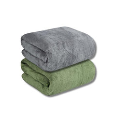 Maxoshine Microfiber Bath Towels Large Size-Super Soft Coral Fleece Bathing Towel With Hook Quick Dry Super Absorbent-Bath Towel For Men & Women (Green/Grey, Pack Of 2)