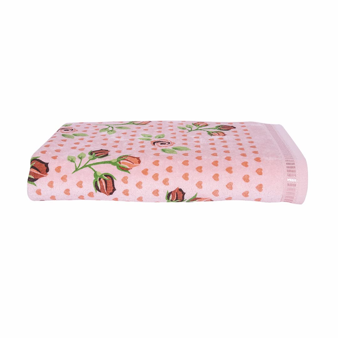 Rangoli Rose & Heart 100% Cotton Bath Towels 450 Gsm | Ultra Soft & Super Absorbent Bathing Towel (Peach)