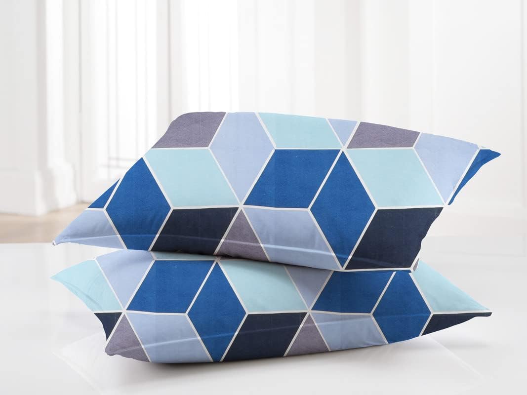 100% Microfiber Double Bedsheets With 2 King Size Pillow Covers | 86 X 90 Inches, Blue & Grey | Soft Bedsheets Safe & Comfortable For Every Season
