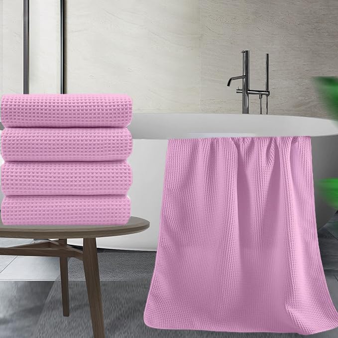 Enchant Home Pure Cotton Waffle Towel 400 Gsm | Lightweight Anti-Microbial & Water Absorbent Soft Touch Quick Drying Bath Towel | Pink