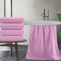 Enchant Home Pure Cotton Waffle Towel 400 Gsm | Lightweight Anti-Microbial & Water Absorbent Soft Touch Quick Drying Bath Towel | Pink