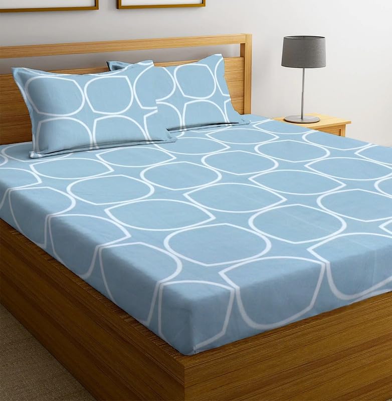 Premium Cotton Elastic Fitted Bedsheets With 2 King Size Pillow Covers - 72 X 78 + 10 Inches, Grey & White | Super Soft Brushed Glace | Breathable & Wrinkle Free