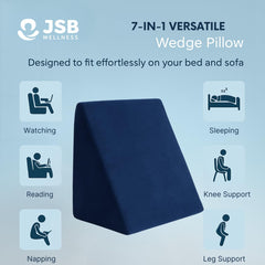 Bed Wedge Pillow, Orthopedic Back Cushion For Sleeping, Compact Pillow, Blue | Neck & Back Pain Support - Ideal For Acid Reflux, Post Surgery, Anti Snoring, Maternity, Model No - BS34