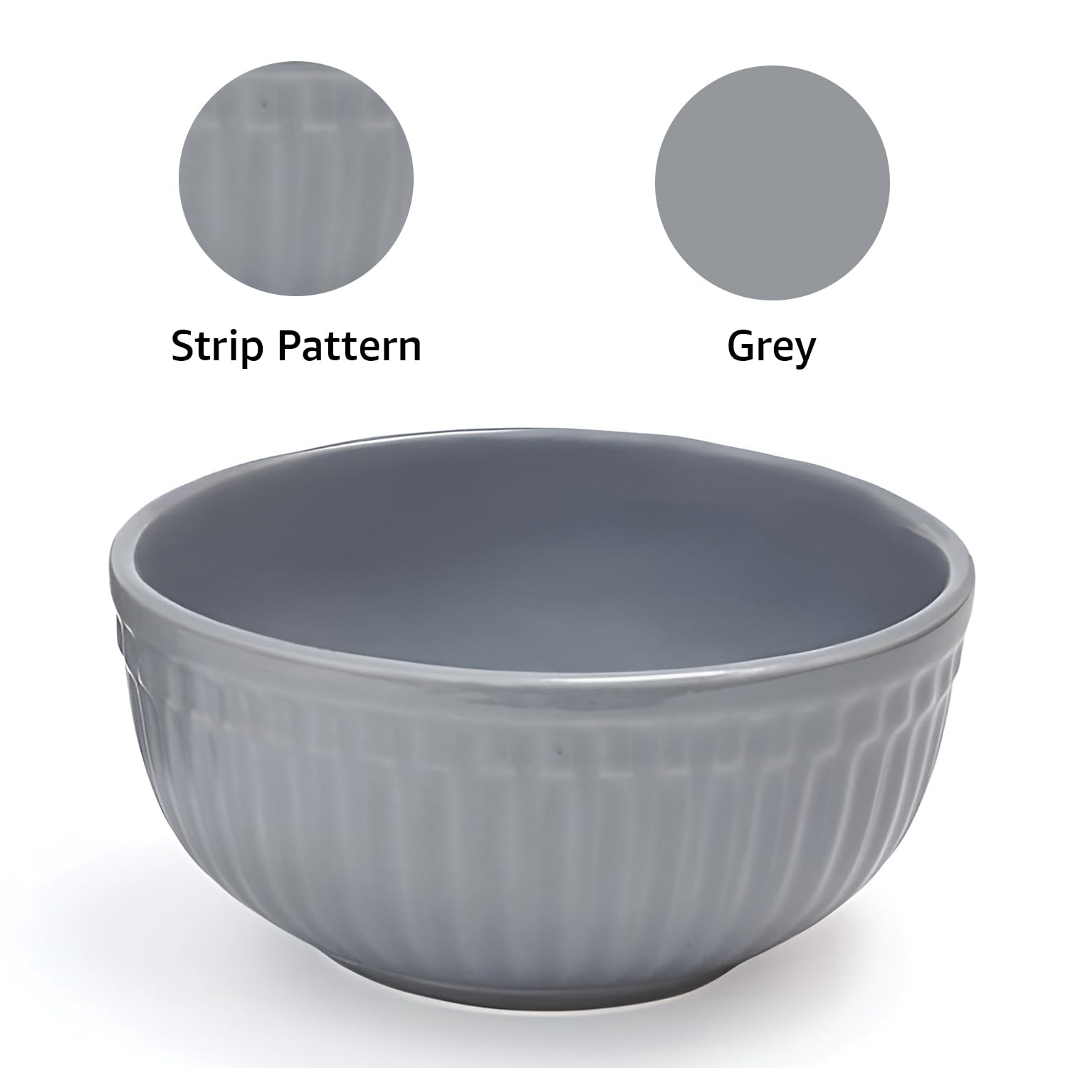 Ceramic “Strip” Handcrafted Multipurpose Serving Bowl Katoris Set Of 2 - 450ml Each, Grey | Cereal Bowl, Soup Bowl, Salad Bowl - Dishwasher & Microwave Safe