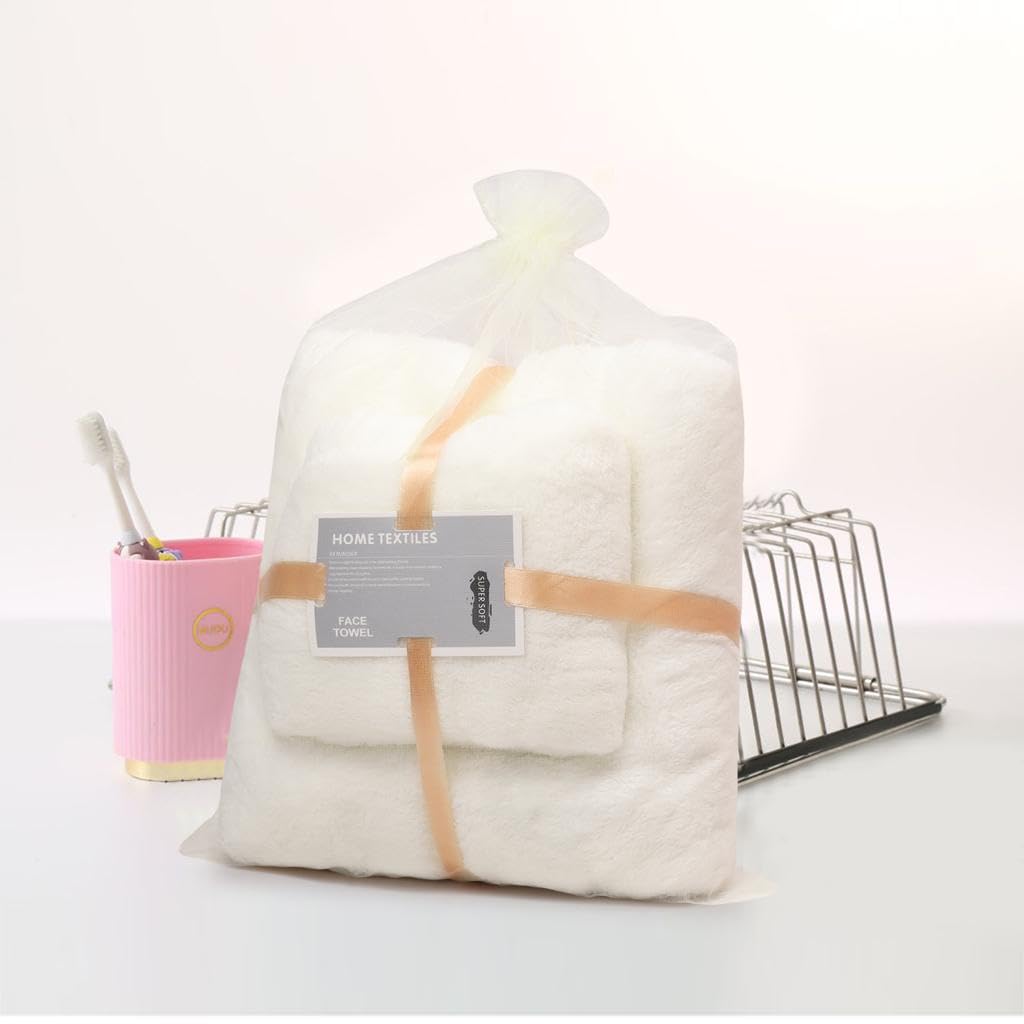 Homecloud Ultra Soft Bath & Face Towel Set 300 Gsm | 3x Softer Than Cotton Towels | Highly Absorbent & Ultra Fast Dry | Set Of 2 (Dots Cream)