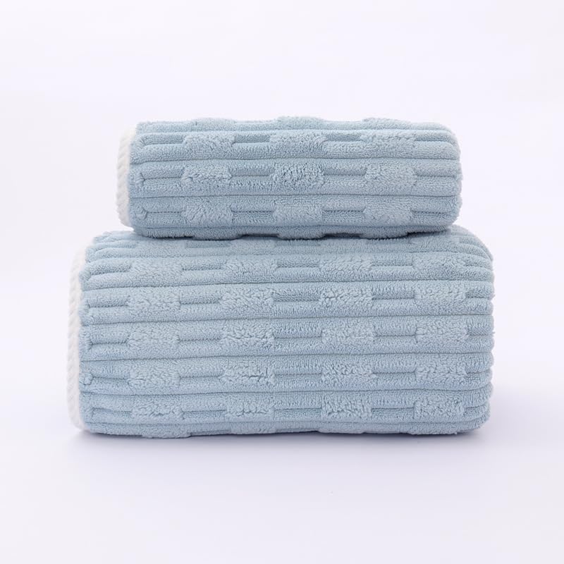 HomeCloud Korean Bath & Face Towel 400 Gsm | Plush Soft & Luxury Towel Set With Hanging Loop | 3x Softer Than Cotton Towels | Set Of 2 (Boxes Blue)