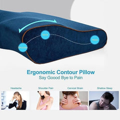 Contour Memory Foam Pillow, Orthopedic Pillows For Sleeping, Navy Blue | Pillows For Neck Pain Relief, Ergonomic Cervical Pillows | For Side & Back Sleepers, Breathable, Adjustable