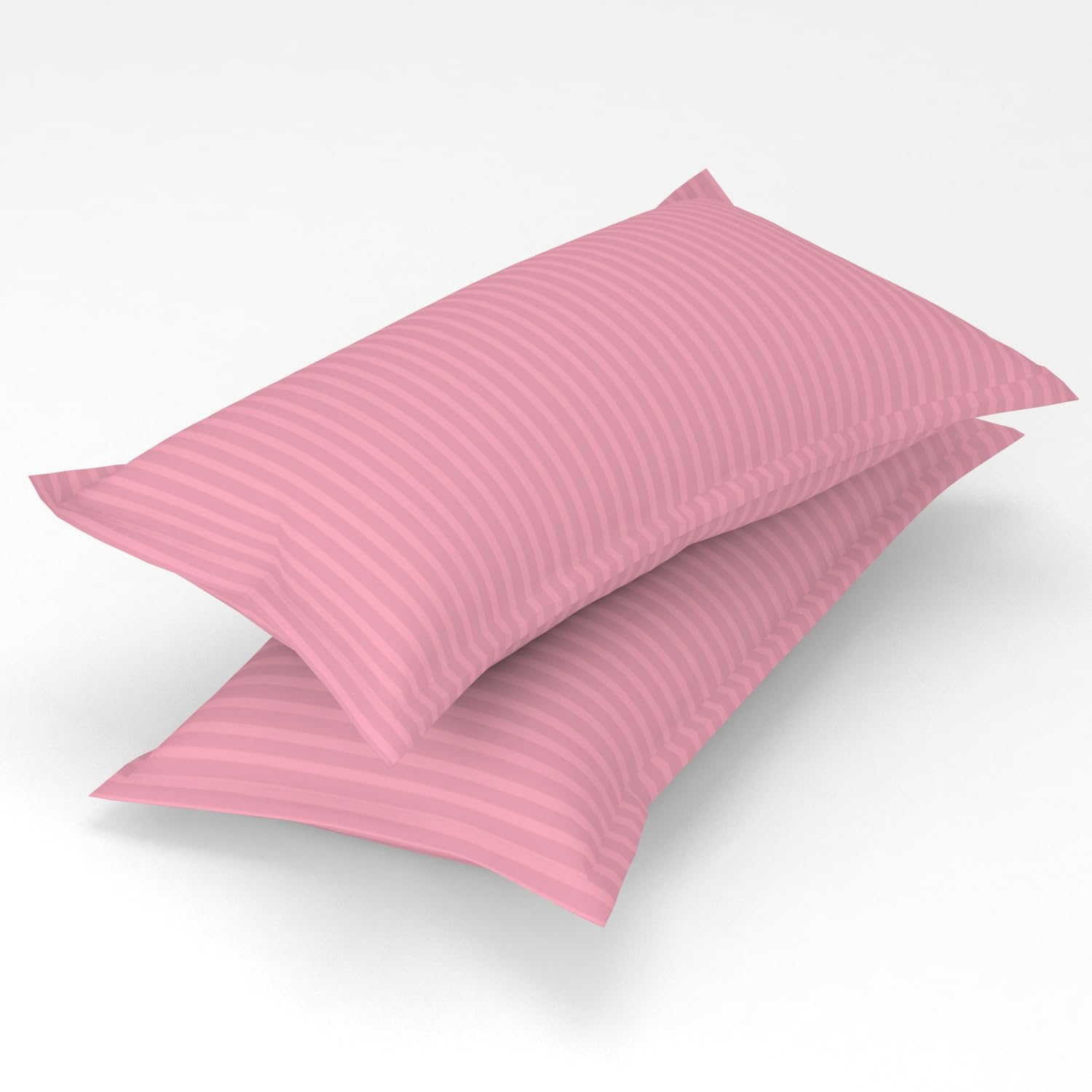 Stripe Glace Cotton 1 Double Bedsheet With 2 Pillow Cover - 90 X 90 Inches, Baby Pink | Fade Resistant & Durable Breathable & Wrinkle Free Bed Sheet