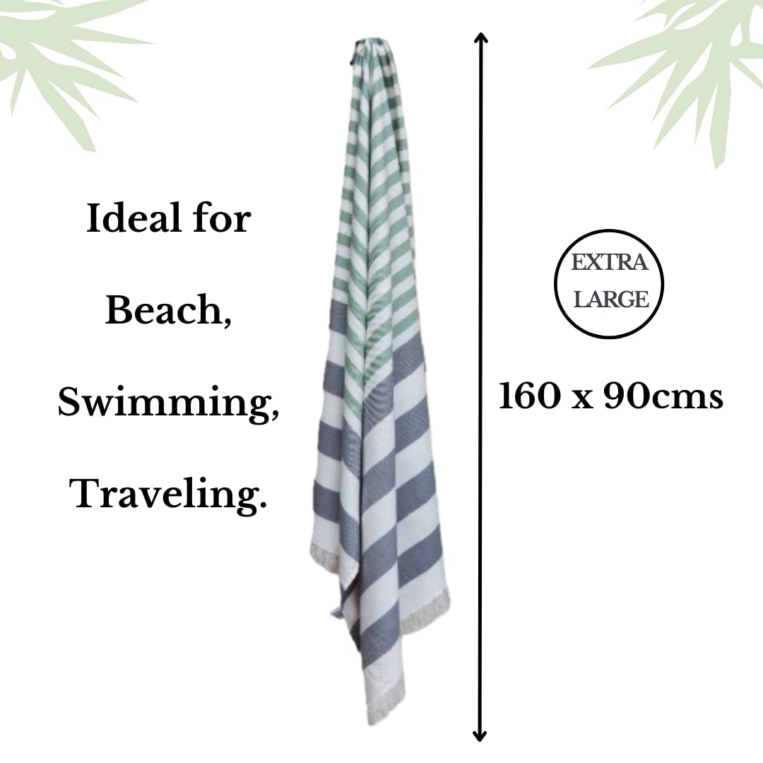 Mush 100% Bamboo Extra Large Bath Towels 290 Gsm | Ultra Soft, Absorbent, Quick Dry, Compact Cabana Styled Bath Towel For Men & Women (Light Green & Grey)