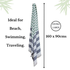 Mush 100% Bamboo Extra Large Bath Towels 290 Gsm | Ultra Soft, Absorbent, Quick Dry, Compact Cabana Styled Bath Towel For Men & Women (Light Green & Grey)