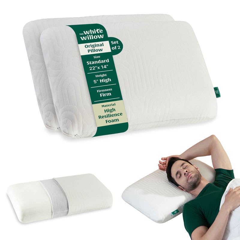 Hard Memory Foam Cervical Pillow For Sleeping, White - Standard Size - 5 Inch | Thick Pillow For Neck & Shoulder Pain Relief | Orthopedic Pillow For Back, Side & Stomach Sleepers - Set Of 2