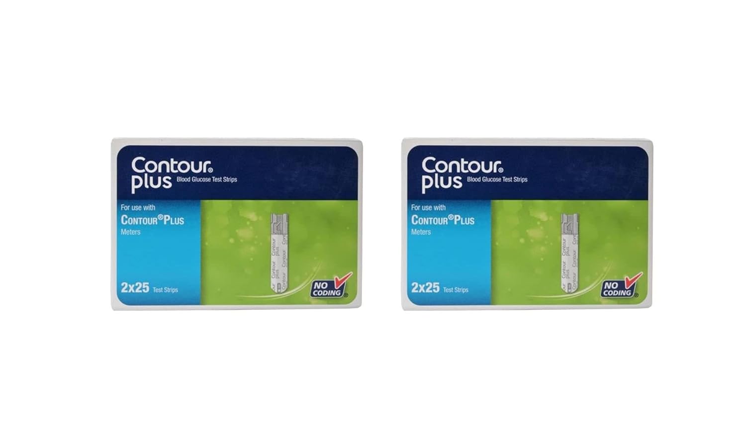 Contour Plus Blood Glucose Test Strips - Pack Of 2X 50 Strips, Multicolor | No Coding