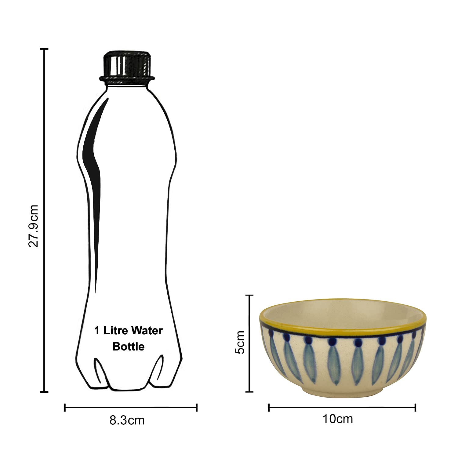 Hand Painted Ceramic Dinner Serving Bowls Set Of 4 - White & Blue, 200ml Each | Salad Bowls - Vegetable & Dessert Serving Bowls | Kitchen Bowl Set