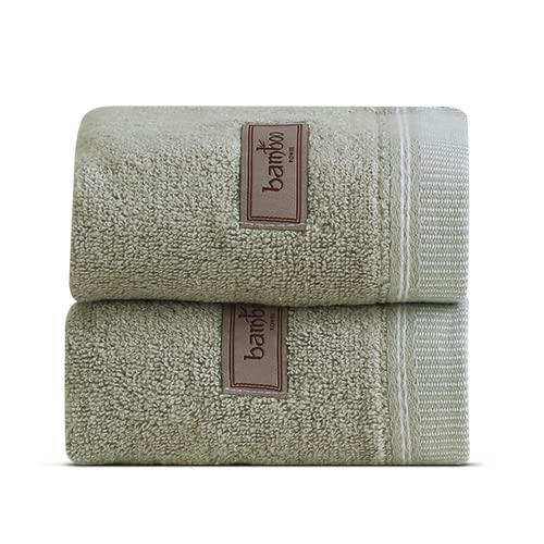 Spread Spain 100% Bamboo Face Towel 360 Gsm | Ultra Soft Absorbent, Quick Dry Towels For Facewash, Gym, Sports, Travel, Suitable For Acne Prone Skin | Pack Of 2 (Olive)